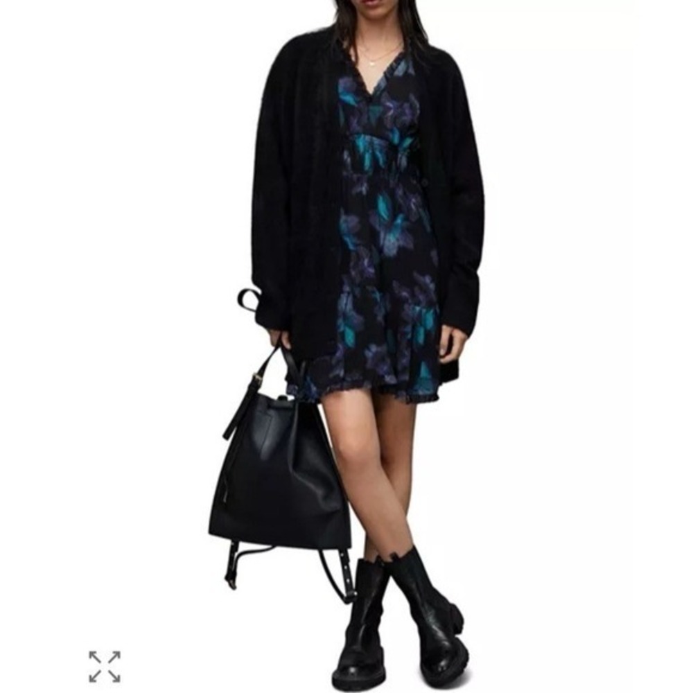 All Saints Women's Mini Dress US 8  Black Butterfly Print Cocktail Grunge Goth